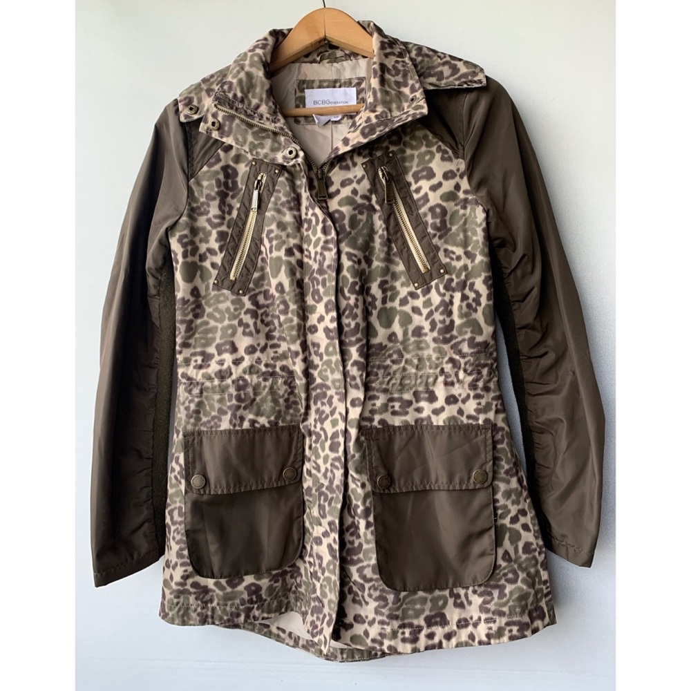 Small, BCBGeneration, leopard print, army style ski jacket